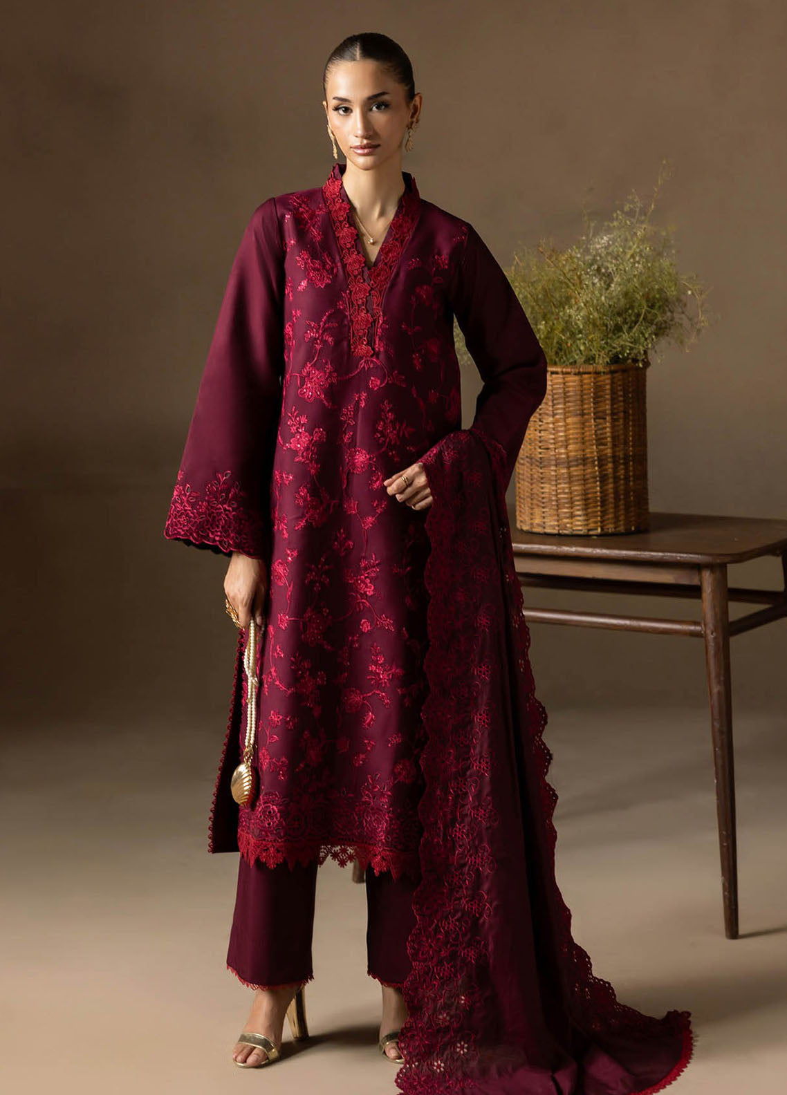 Sareen By Rajbari Premium Chikankari Viscose 3 Piece Unstitched Suit RB25S D-PVC-04