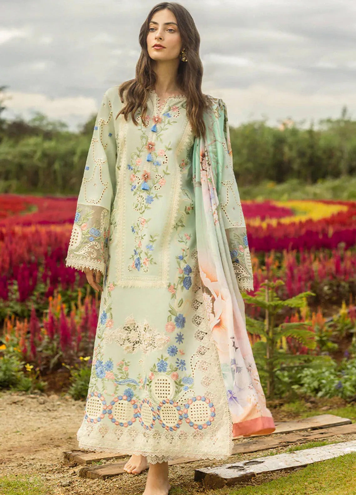 Secret Garden By Mushq Embroidered Lawn 3 Piece Unstitched Suit MQ25SG D-04A STARLIT LILIES