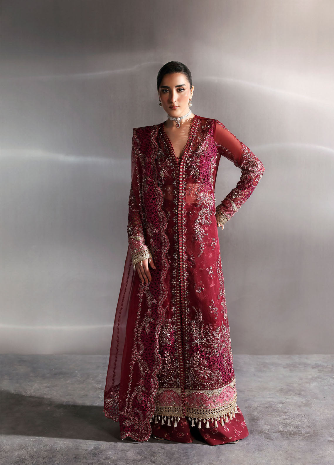 Seraphine By Zarposh Fomral Embroidered Organza 3 Piece Unstitched Suit ZP26SWF D-GARNET
