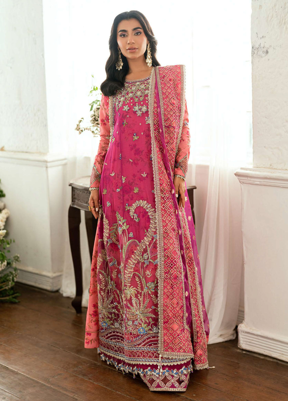 Shaam Shandar By Mushq Embroidered Chiffon 3 Piece Unstitched Suit MQ25SS D-06 GEET GULABI