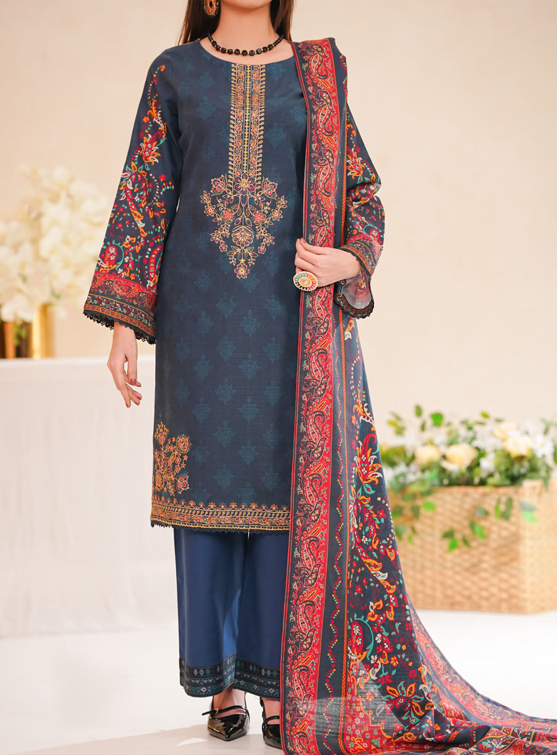 Shahkar By VS Textile Embroidered Khaddar 3 Piece Unstitched Suit VS25SEKV3 D-011