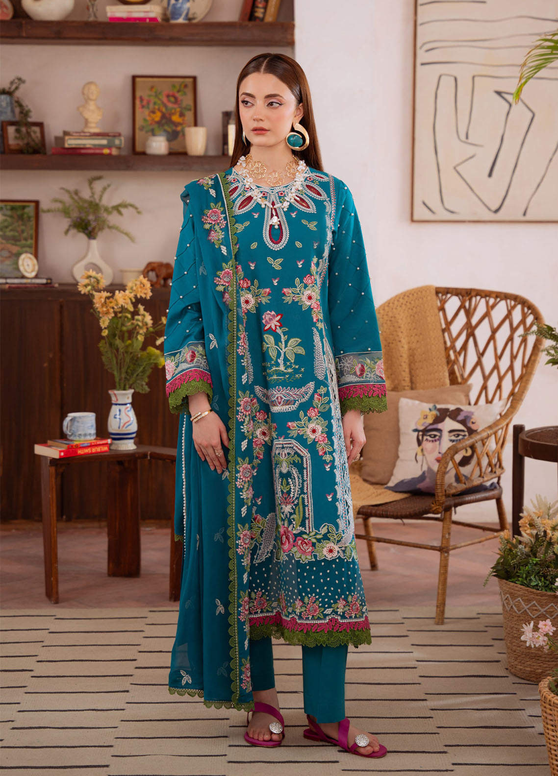 Shanaya By Mahnur Luxury Embroidered Lawn 3 Piece Unstitched Suit MN26SL D-SN-12 NURAYA