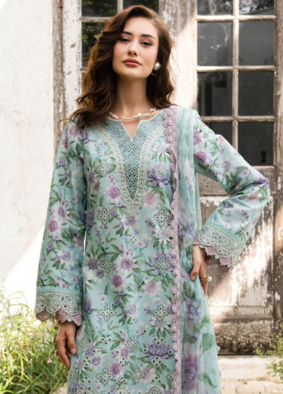 Shezlin By Aabyaan Chikankari Lawn 3 Piece Unstitched Suit ABY26SCE D-AZ-13 VIRELLE