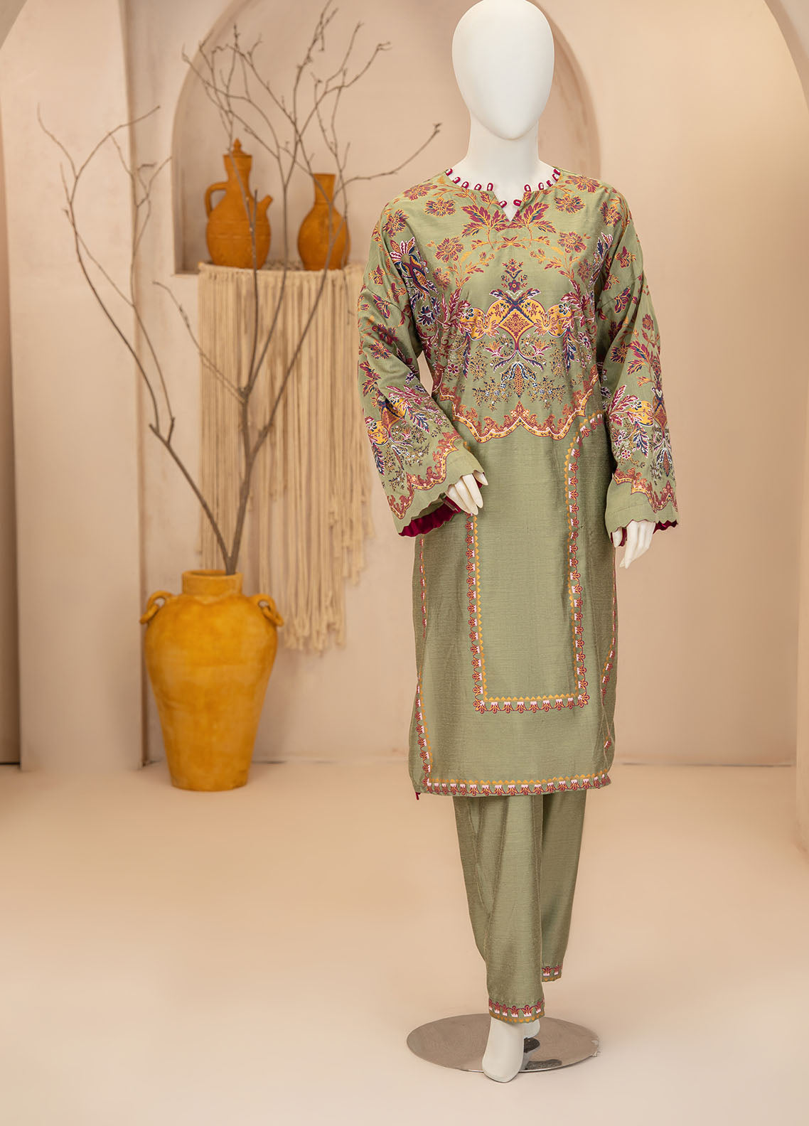 Signature By Riley Printed Viscose Silk 2 Piece Stitched Suit RLY25S D-MATCHA