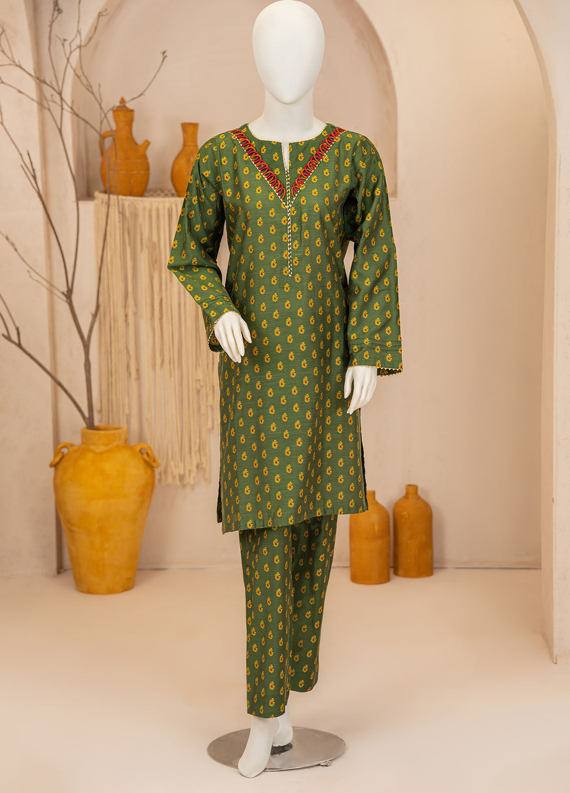 Signature By Riley Printed Viscose Silk Jacquard 2 Piece Stitched Suit RLY25S D-EMERALD