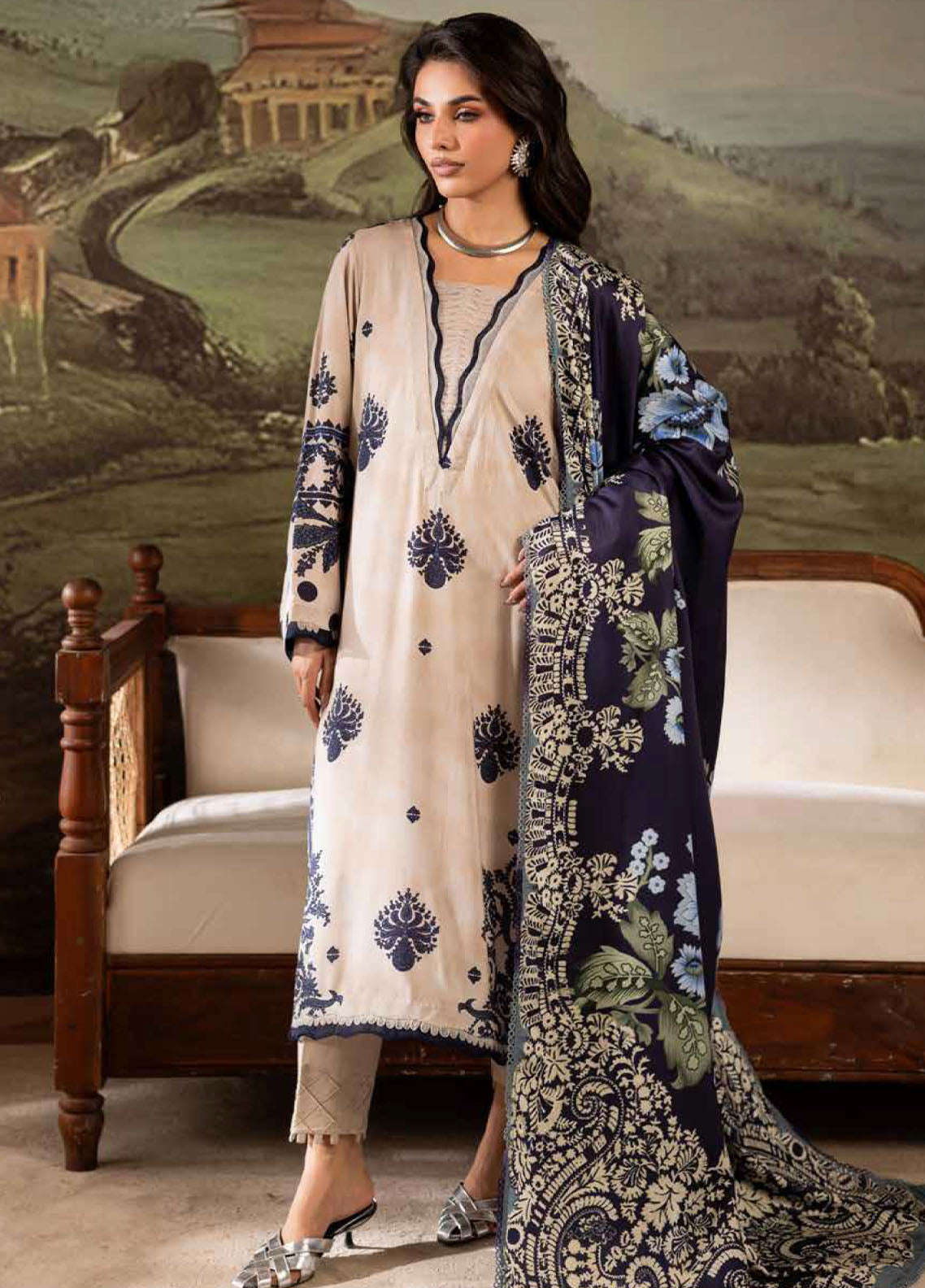 Signature Prints By Nureh Printed Doriya Linen 3 Piece Unstitched Suit NU25SPWS D-SP-176