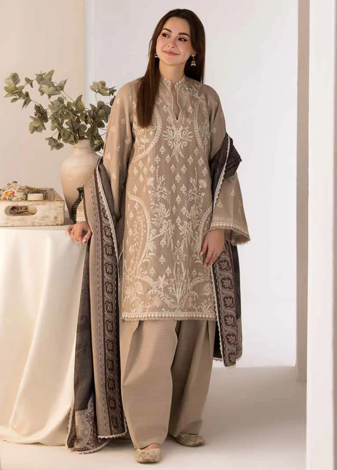 Sobia Nazir Winter Shawl Embroidered Khaddar 3 Piece Unstitched Suit SN24WS D-04 A