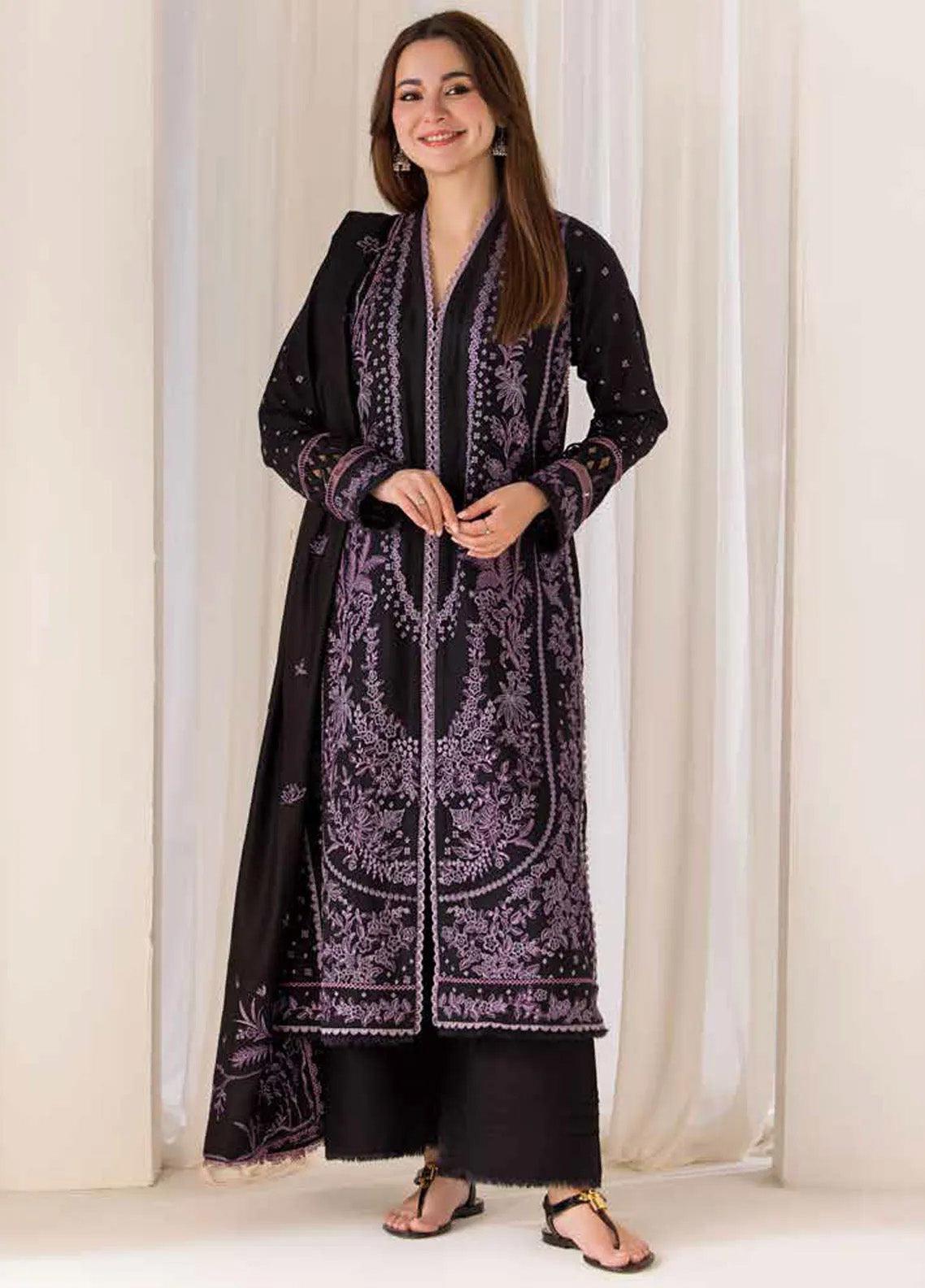 Sobia Nazir Winter Shawl Embroidered Khaddar 3 Piece Unstitched Suit SN24WS D-06 B