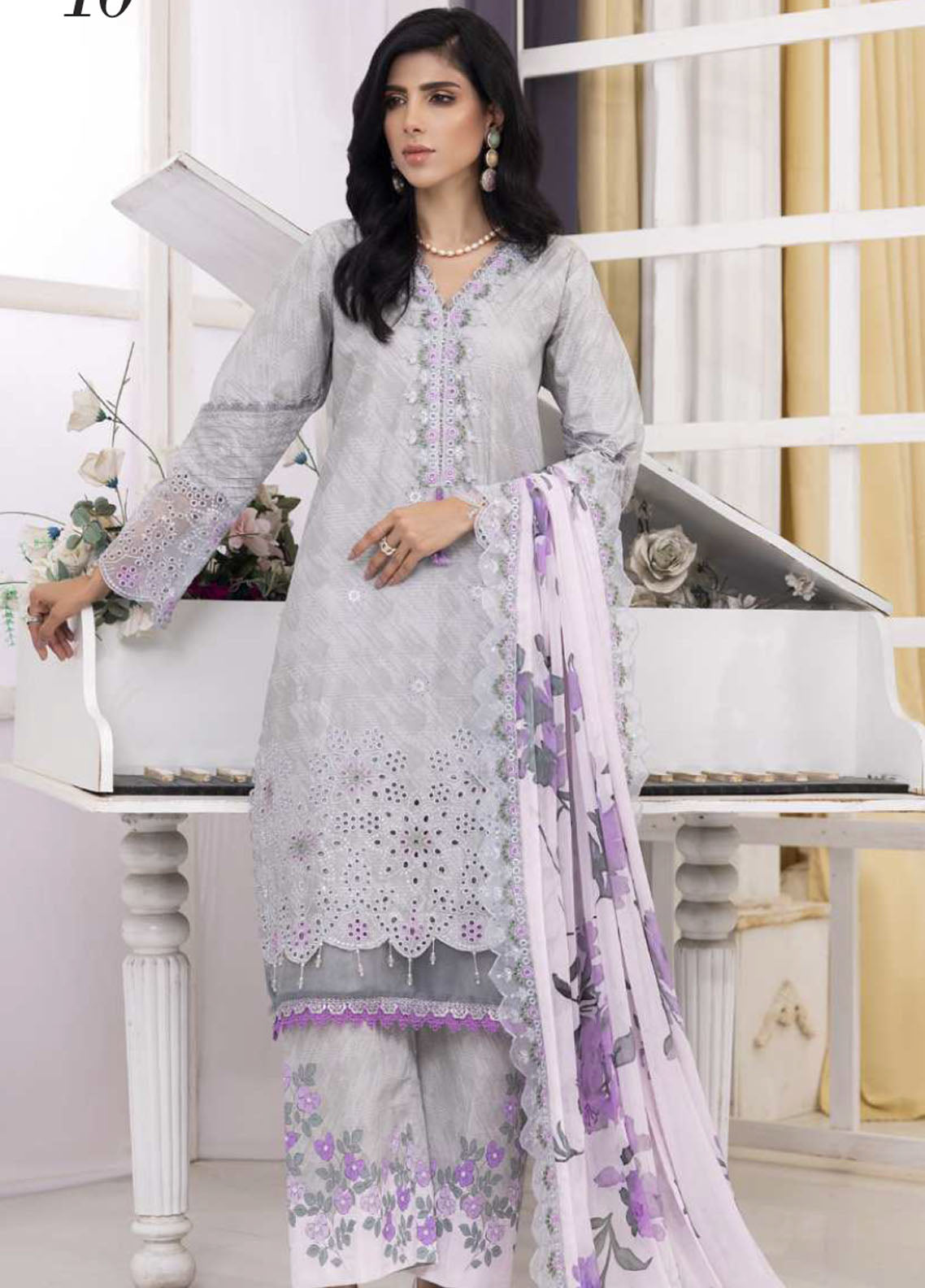 Sunshine Bloom By Alzohaib Chikankari Sequins 3 Piece Unstitched Suit AZ25SSBPV2 D-SPE-10