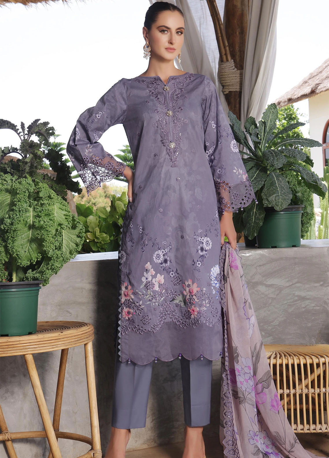 Sunshine Bloom By Alzohaib Premium Embroidered Cotton 3 Piece Unstitched Suit AZ25SSB SBE-03