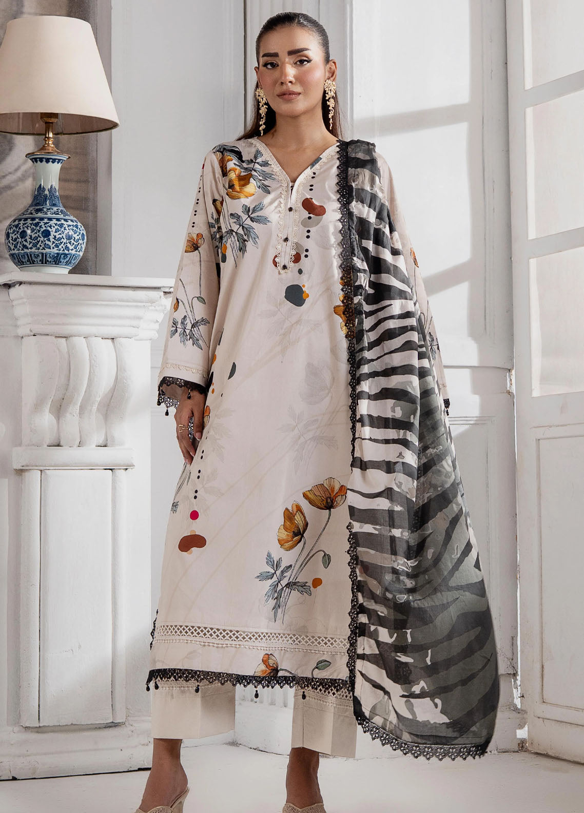 Sunshine Bloom By Alzohaib Printed Cotton Silk 3 Piece Unstitched Suit AZ25SSBW D-CSE-07