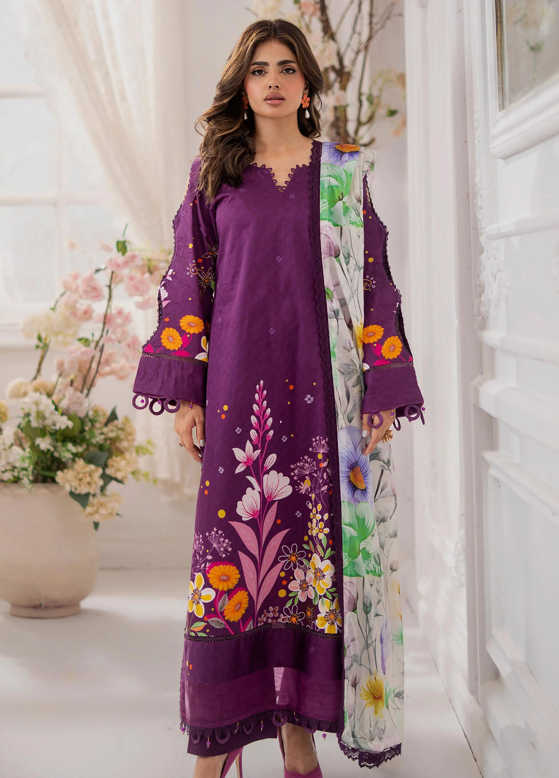Sunshine Bloom By Alzohaib Printed Cotton Silk 3 Piece Unstitched Suit AZ25SSBW D-CSE-10