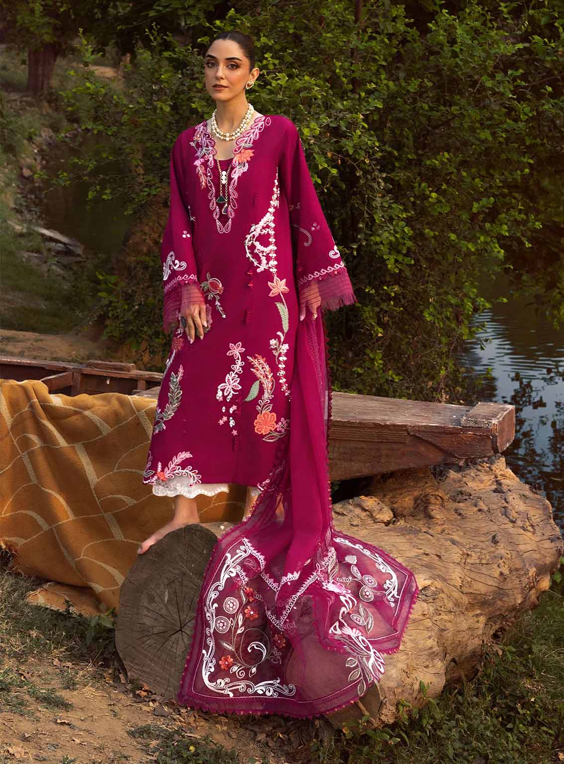 Tasawar By Crimson Embroidered Lawn 3 Piece Unstitched Suit CSS25TLL D-3A MIRROR GARDEN