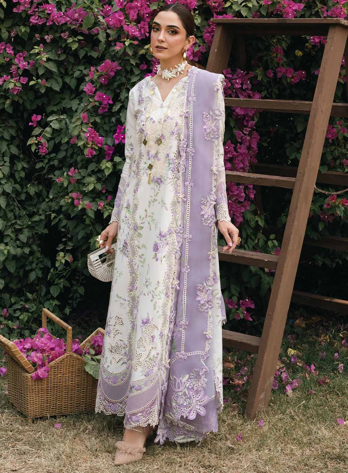 Tasawar By Crimson Embroidered Lawn 3 Piece Unstitched Suit CSS25TLL D-5B LAVENDER FALL