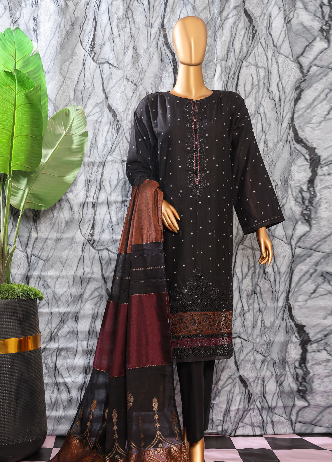 Turkish By HZ Textiles Embroidered Jacquard 3 Piece Unstitched Suit HZ25TJV2 D-TJE-101B