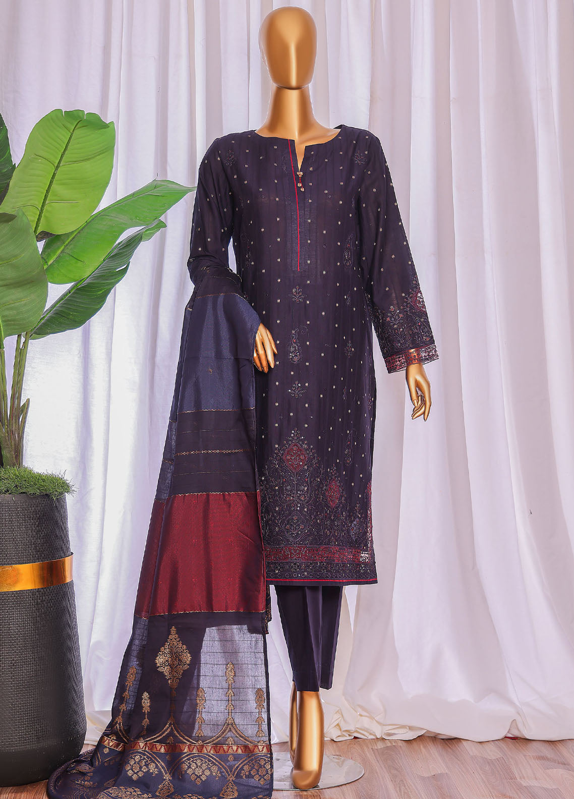 Turkish By HZ Textiles Embroidered Jacquard 3 Piece Unstitched Suit HZ25TJV3 D-TJE-103-C