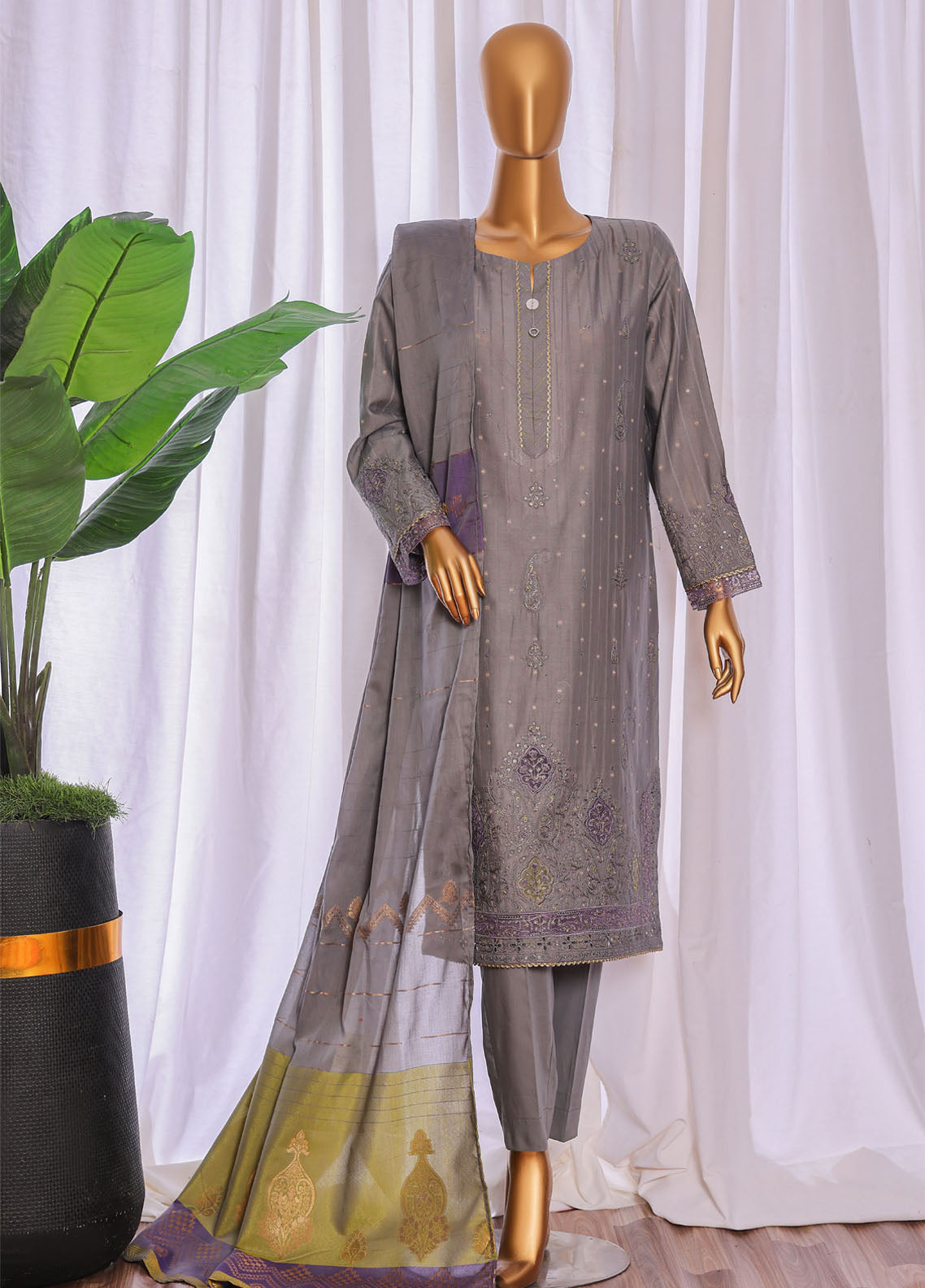 Turkish By HZ Textiles Embroidered Jacquard 3 Piece Unstitched Suit HZ25TJV3 D-TJE-105-C