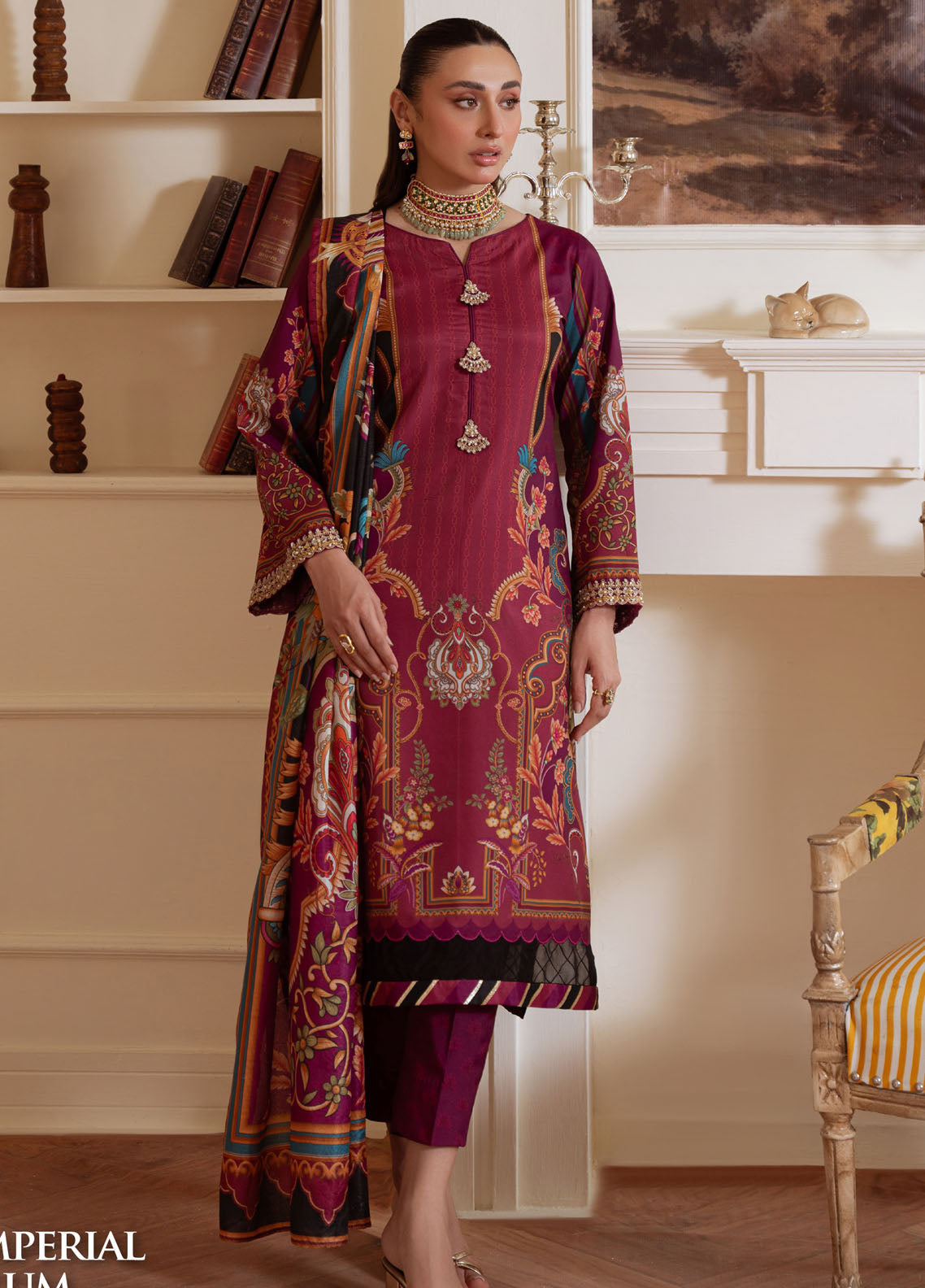 Veloure By Gulaal Embroidered Silk 3 Piece Unstitched Suit GL25VPS D-02 IMPERIAL PLUM