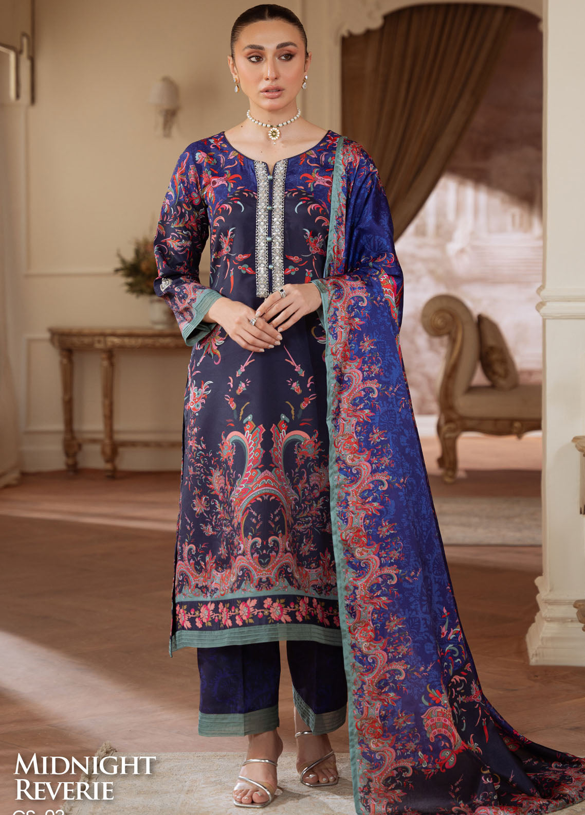 Veloure By Gulaal Embroidered Silk 3 Piece Unstitched Suit GL25VPS D-03 MIDNIGHT REVERIE
