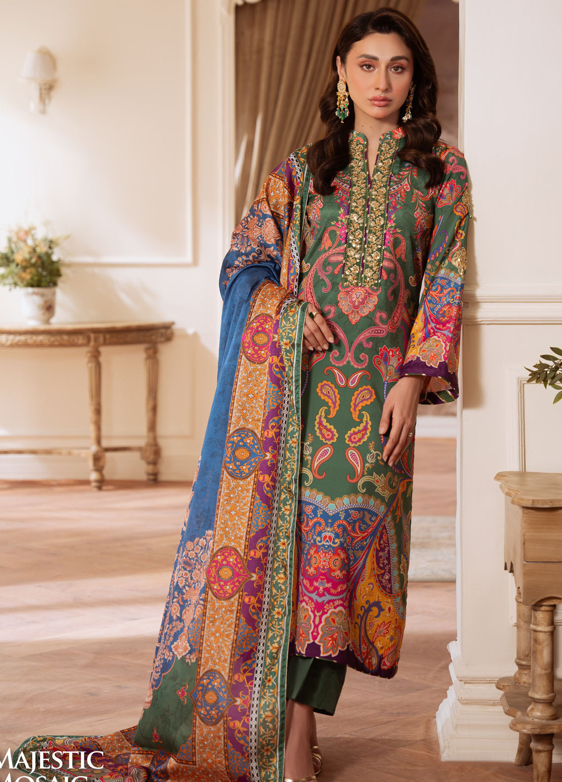 Veloure By Gulaal Embroidered Silk 3 Piece Unstitched Suit GL25VPS D-06 MAJESTIC MOSAIC