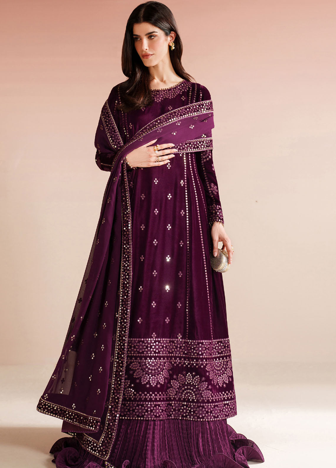 Velvet Vogue By Jazmin Luxury Formals Embroidered Velvet 3 Piece Unstitched Suit JZ25VVLF D-VVF-01