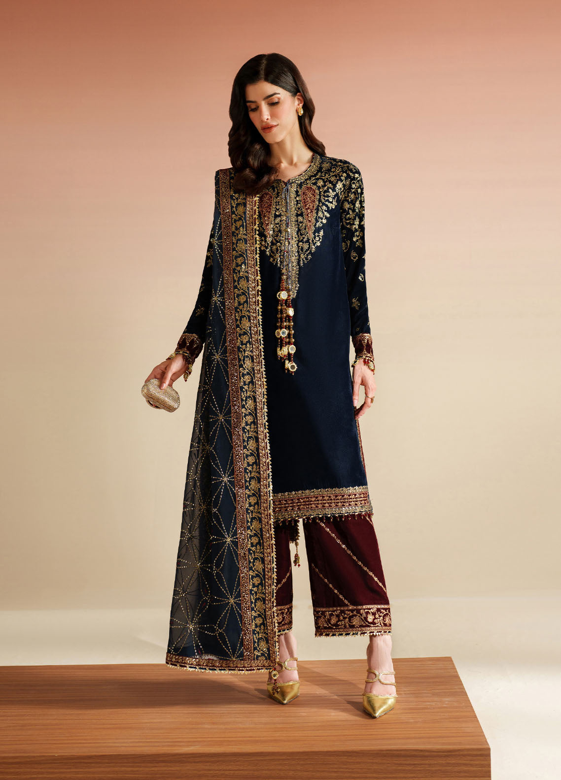 Velvet Vogue By Jazmin Luxury Formals Embroidered Velvet 3 Piece Unstitched Suit JZ25VVLF D-VVF-07