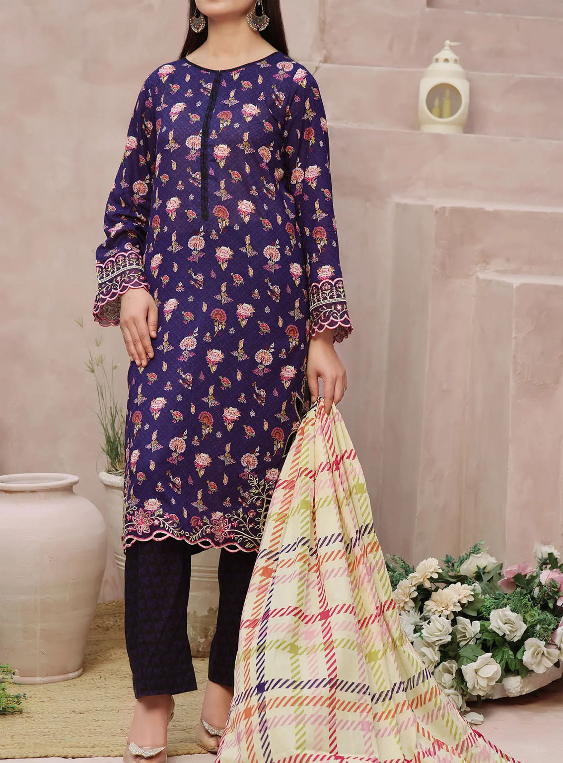 VS Textile Signature Minakari Embroidered Lawn 3 Piece Unstitched Suit VS24SM D-46