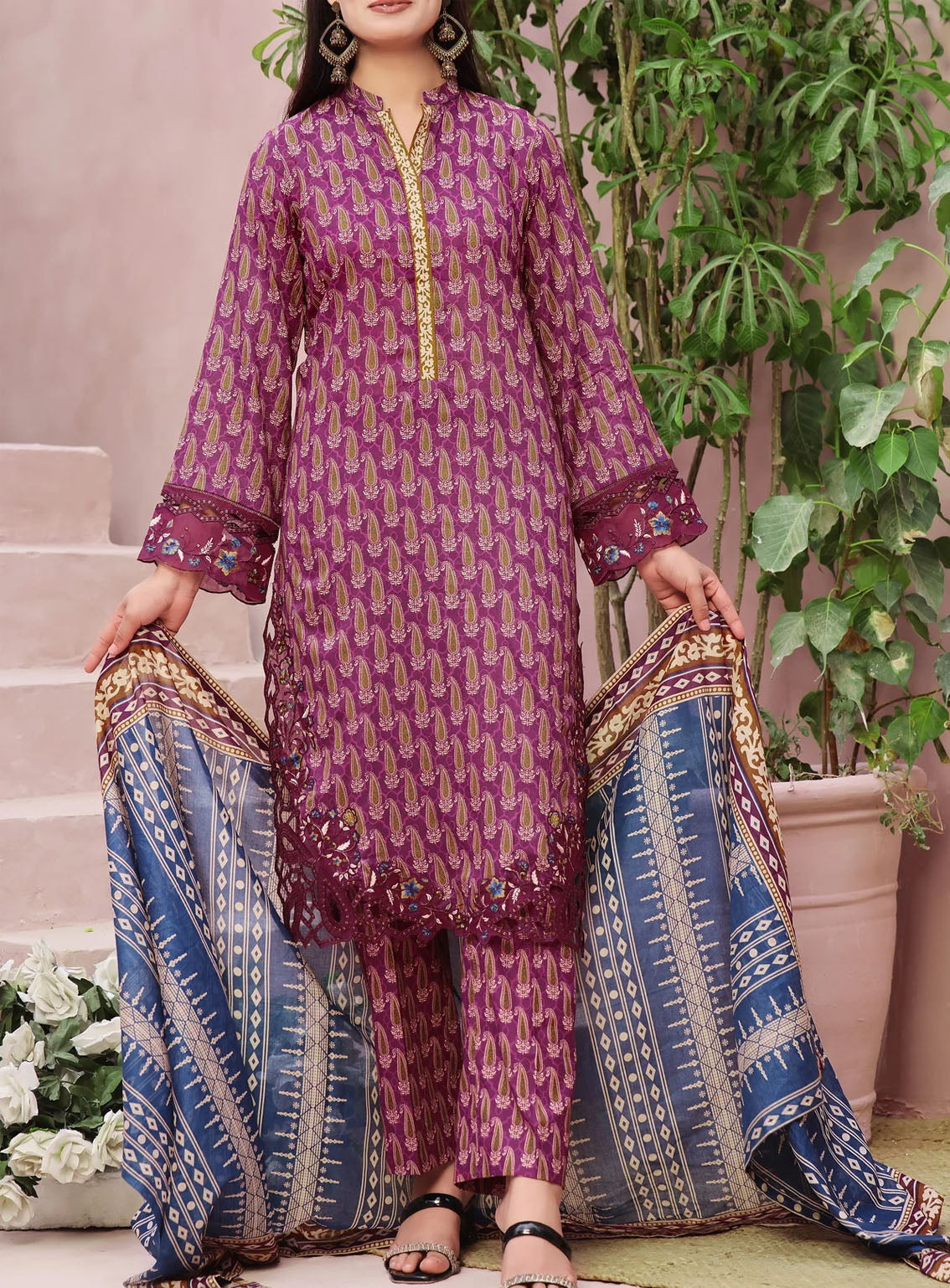 VS Textile Signature Minakari Embroidered Lawn 3 Piece Unstitched Suit VS24SM D-50
