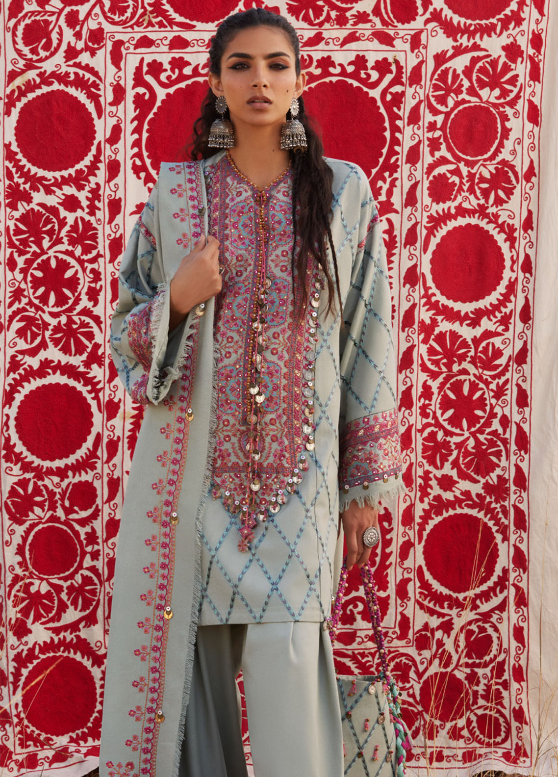 Zaha By Khadijah Shah Embroidered Karandi Suits Unstitched 3 Piece ZH25NL D-ZW-06 NAYAB