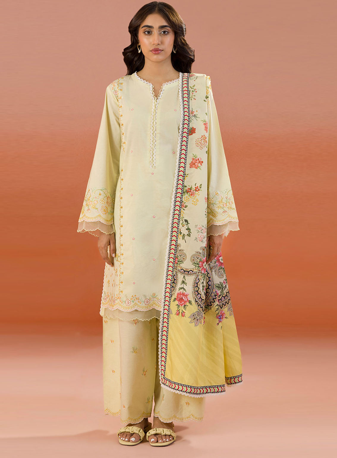 Zellbury Dyed Embroidered Cotton 3 Piece Unstitched Suit WUC25E30061