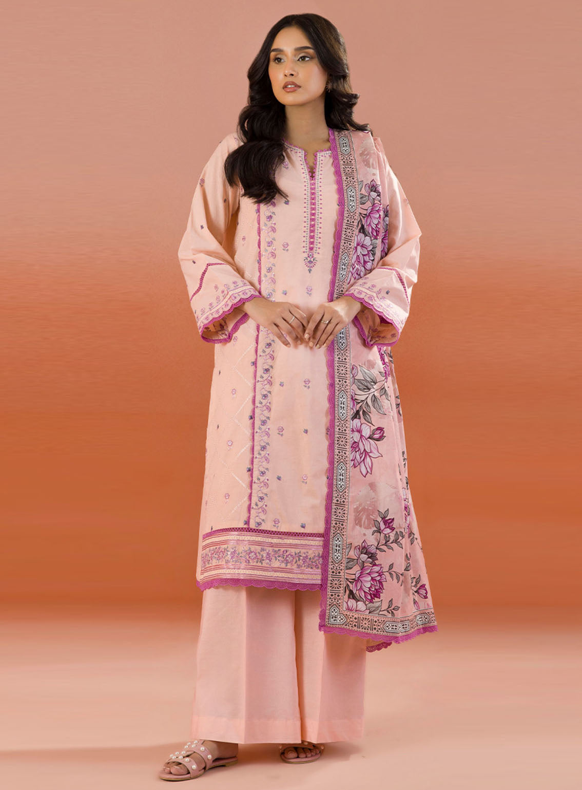 Zellbury Dyed Embroidered Cotton 3 Piece Unstitched Suit WUC25E30062