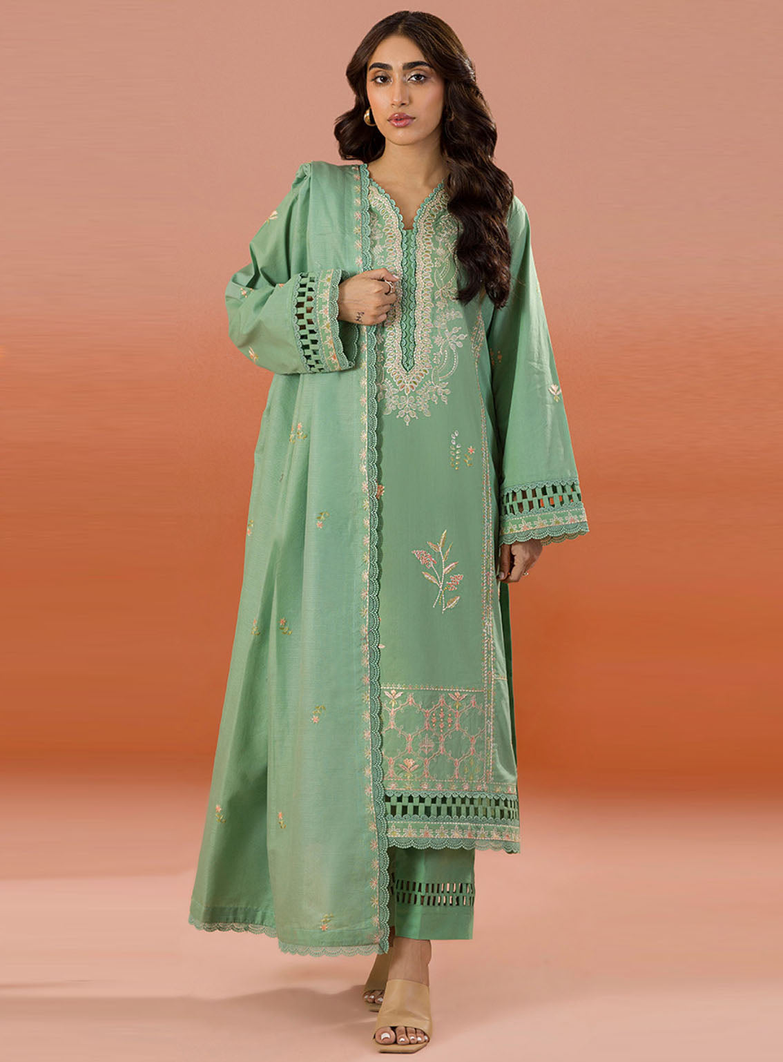 Zellbury Dyed Embroidered Cotton 3 Piece Unstitched Suit WUC25E30063