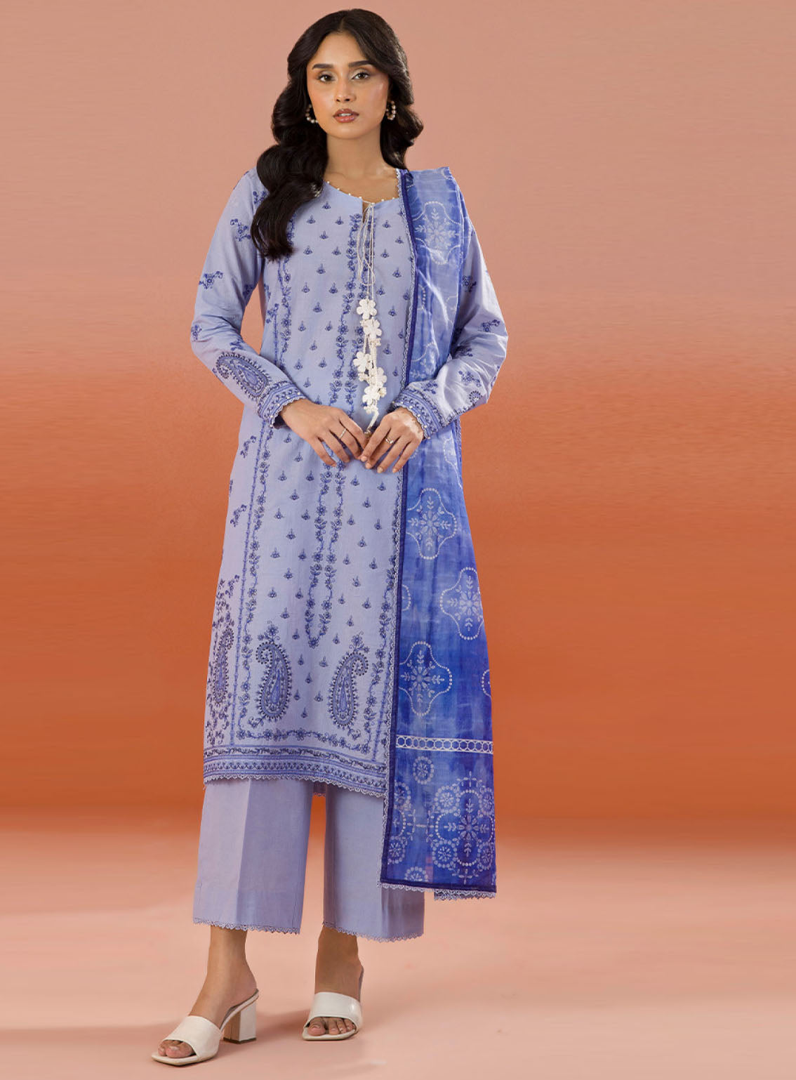 Zellbury Dyed Embroidered Cotton 3 Piece Unstitched Suit WUC25E30068