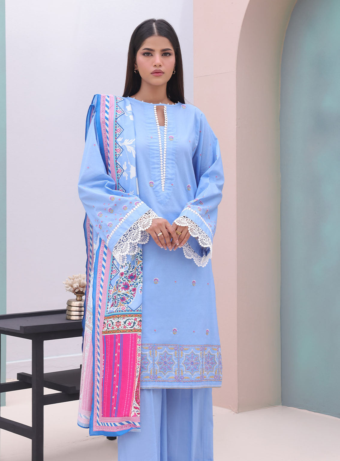 Zellbury Embroidered Cambric 3 Piece Unstitched Suit WUC24E30066