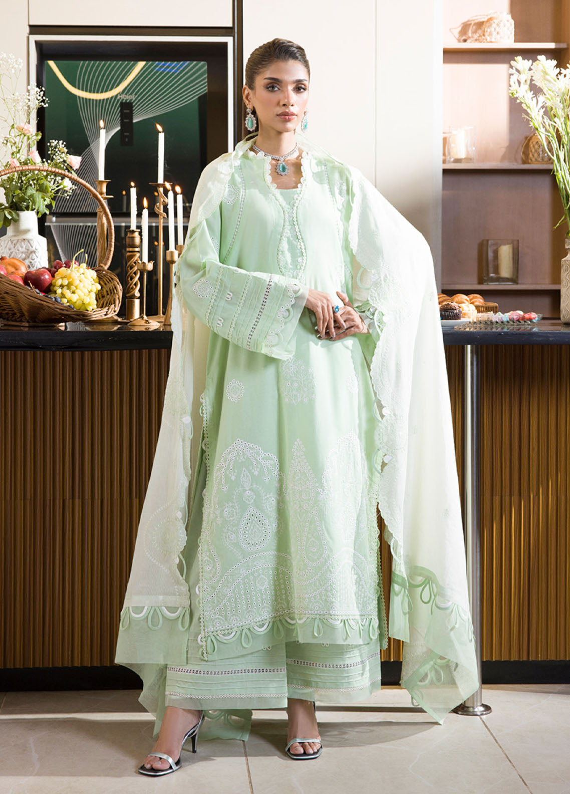 Zellbury Embroidered Chikankari Cotton 3 Piece Unstitched Suit WUC25E30070