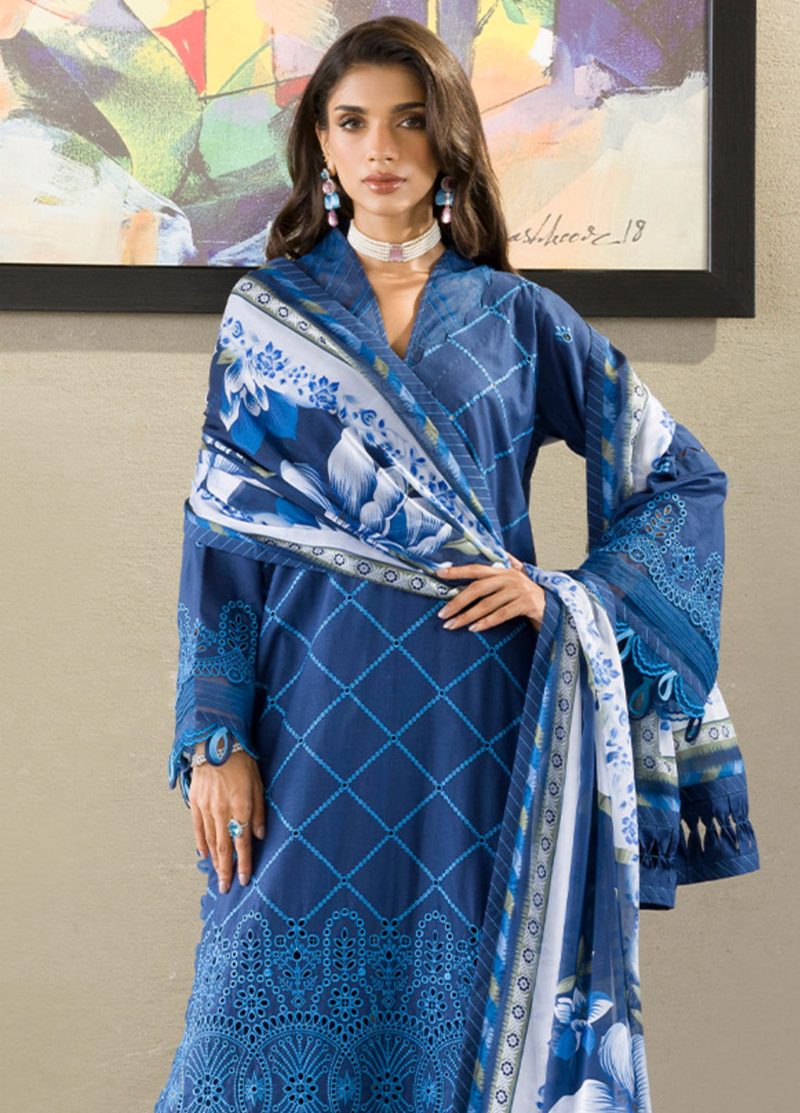 Zellbury Embroidered Chikankari Cotton 3 Piece Unstitched Suit WUC25E30076