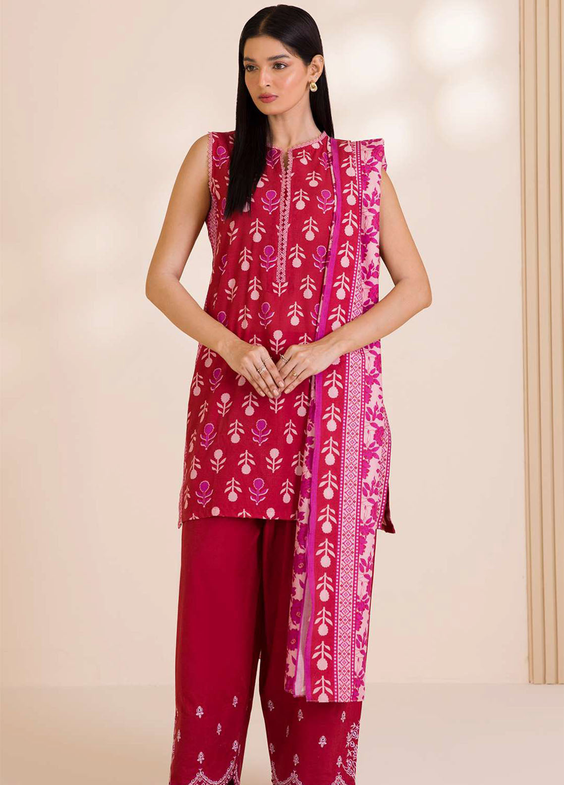 Zellbury Embroidered Cotton 3 Piece Unstitched Suit WUC25E30042