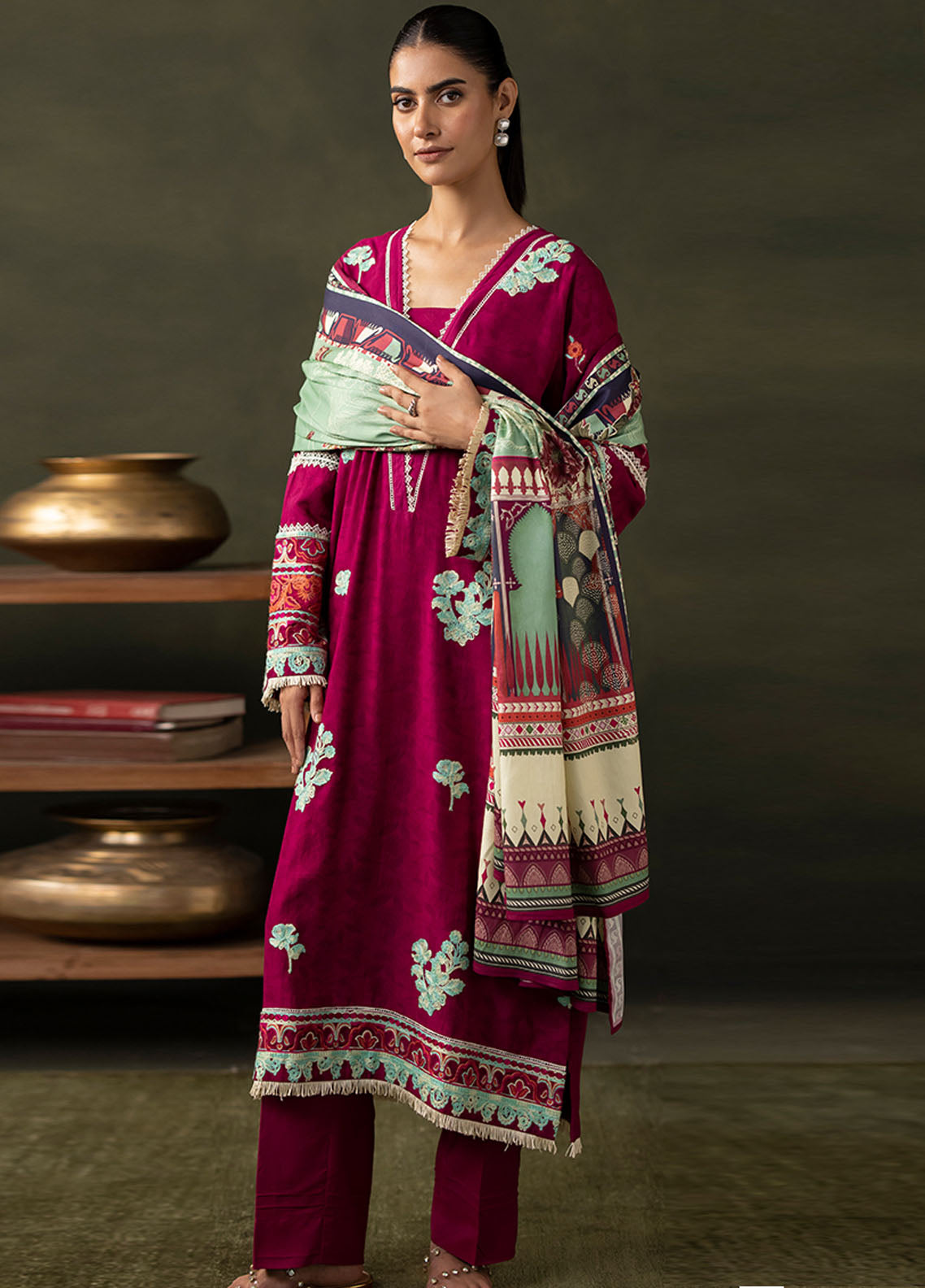 Zellbury Embroidered Viscose Self Jacquard 3 Piece Unstitched Suit WUW24E30235