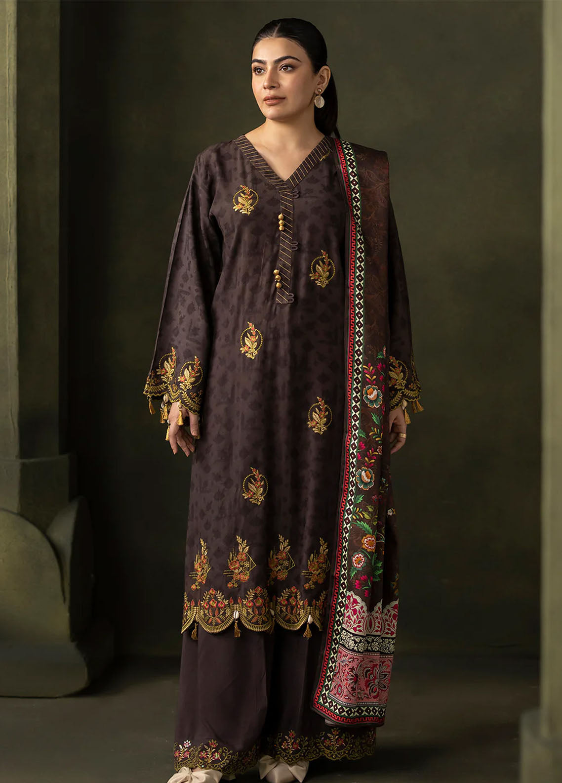 Zellbury Embroidered Viscose Self Jacquard 3 Piece Unstitched Suit WUW24E30234