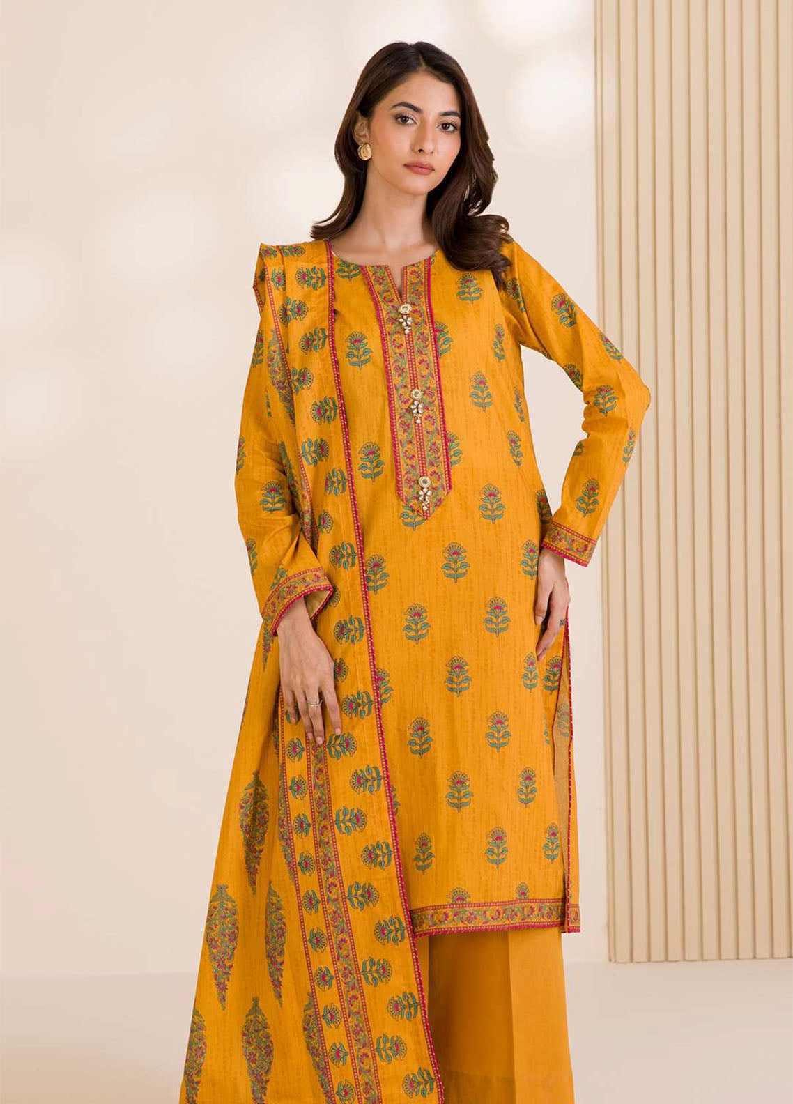 Zellbury Printed Cotton 3 Piece Unstitched Suit WUC25X30021