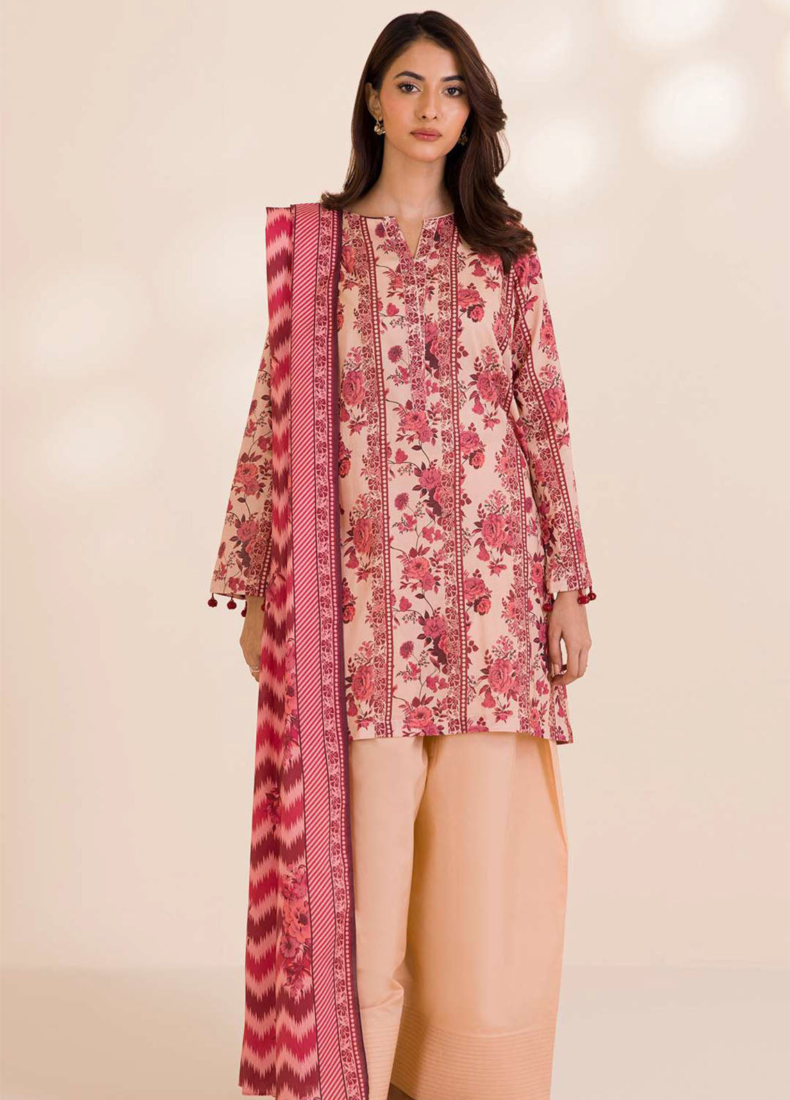 Zellbury Printed Cotton 3 Piece Unstitched Suit WUC25X30023