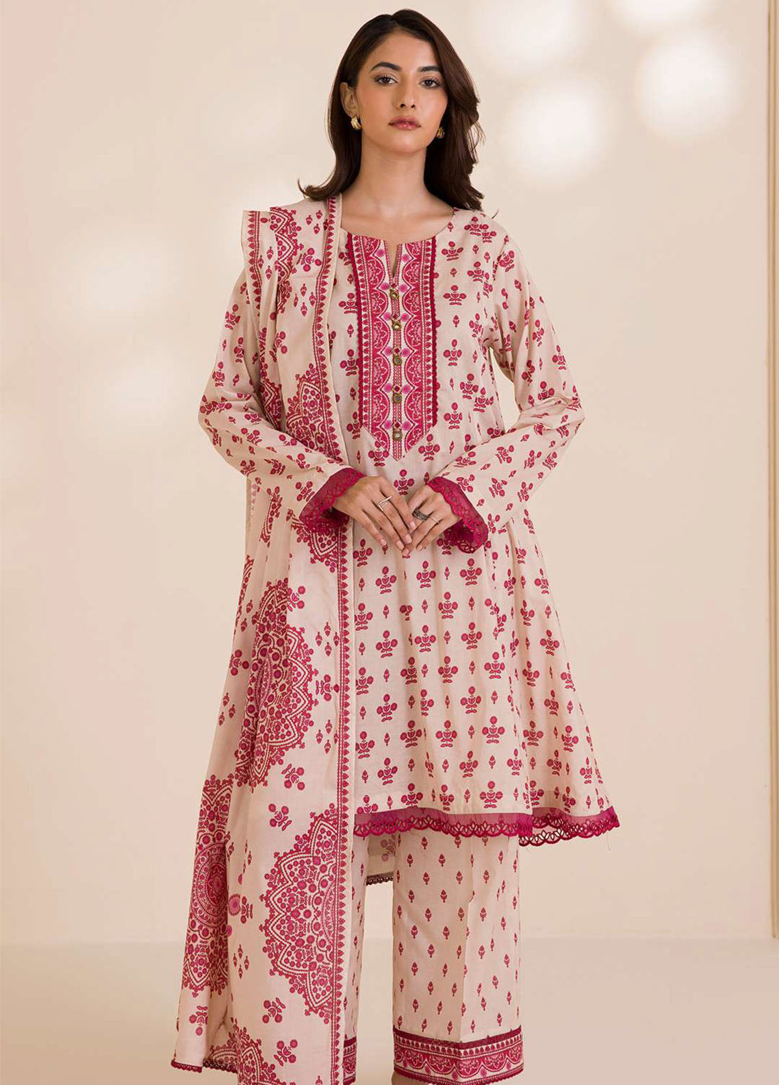Zellbury Printed Cotton 3 Piece Unstitched Suit WUC25X30039