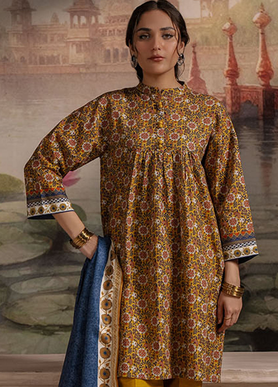 Zellbury Printed Khaddar 3 Piece Unstitched Suit WUW24X30468