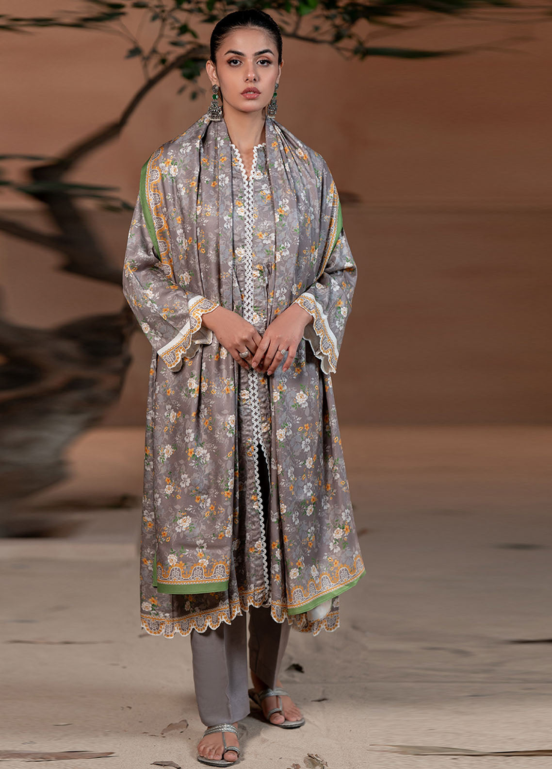 Zellbury Printed Khaddar 3 Piece Unstitched Suit WUW24X30469