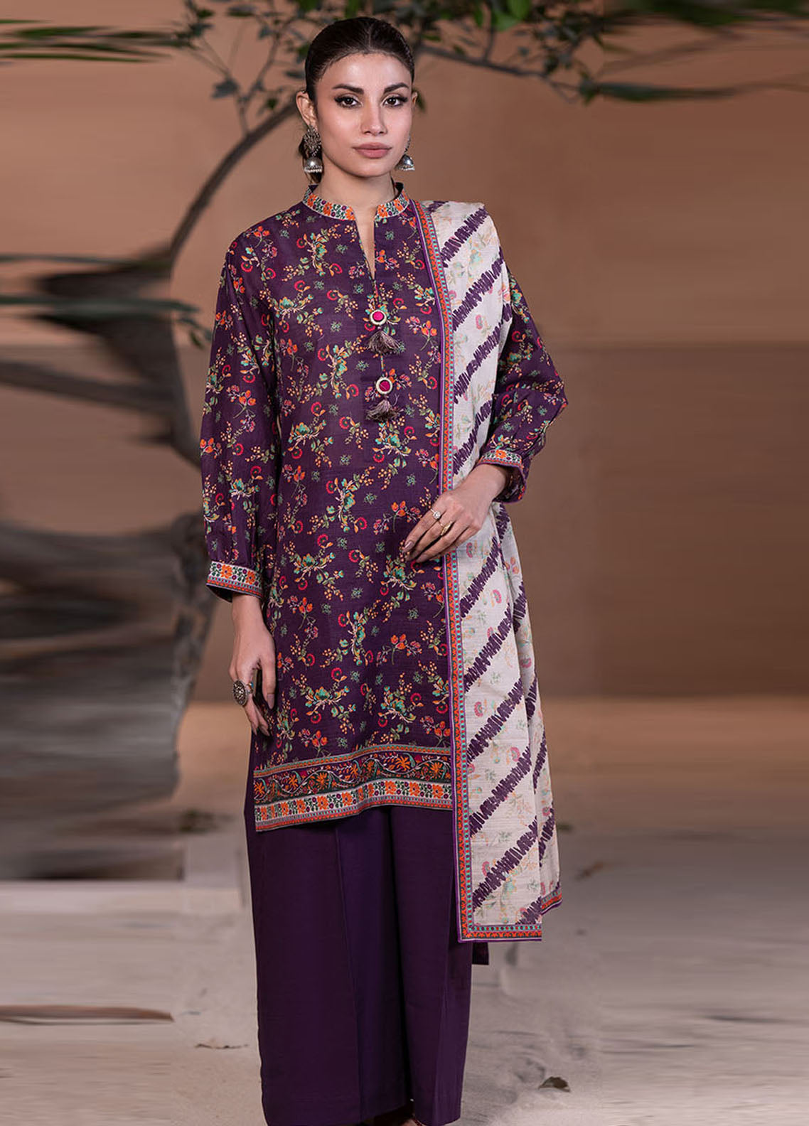 Zellbury Printed Khaddar 3 Piece Unstitched Suit WUW24X30509