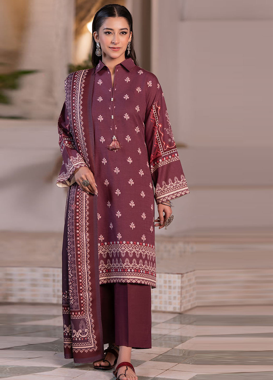Zellbury Printed Khaddar 3 Piece Unstitched Suit WUW24X30520