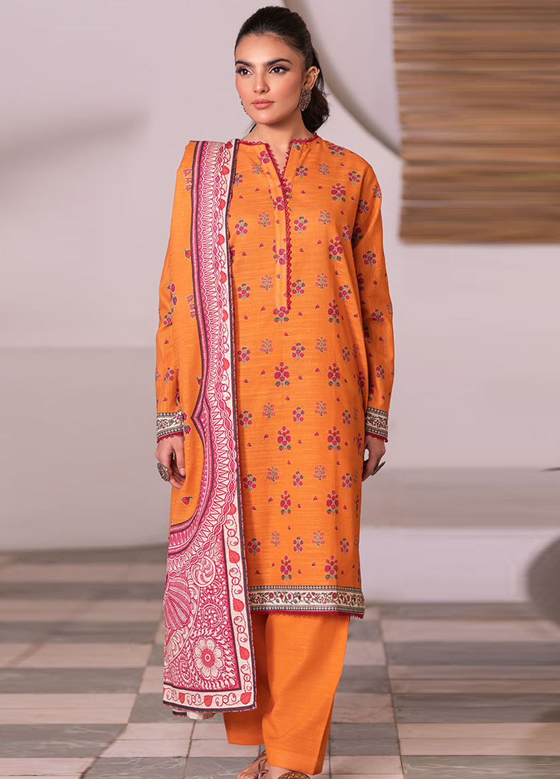 Zellbury Printed Khaddar 3 Piece Unstitched Suit WUW24X30522