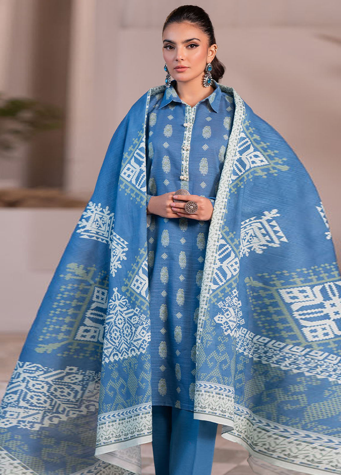 Zellbury Printed Khaddar 3 Piece Unstitched Suit WUW24X30567