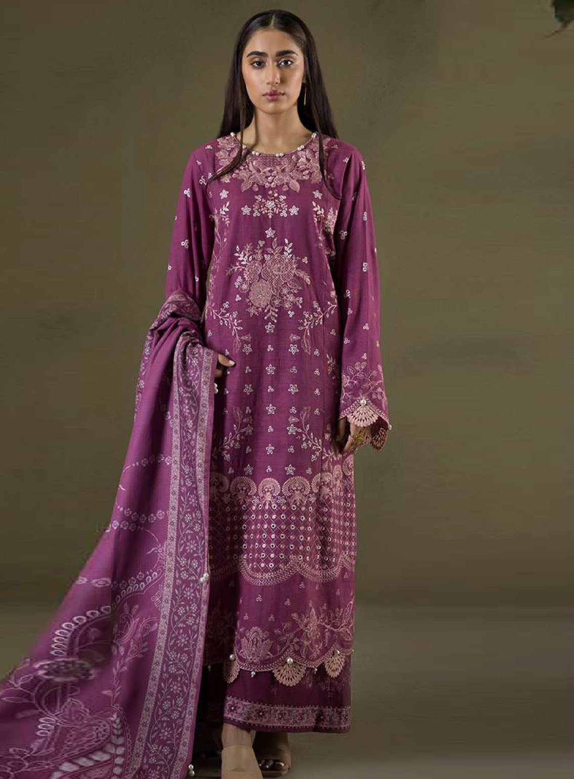 Zellbury Winter Shawl Embroidered Khaddar 3 Piece Unstitched Suit WUW25E30236