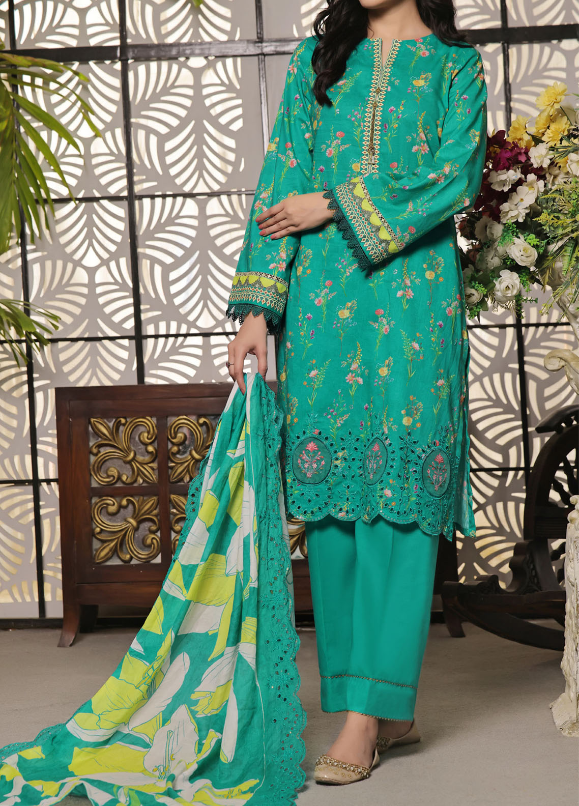 Zynah By VS Textile Digital Chikankari Lawn 3 Piece Unstitched Suit VS24ZDCLV1 D-78